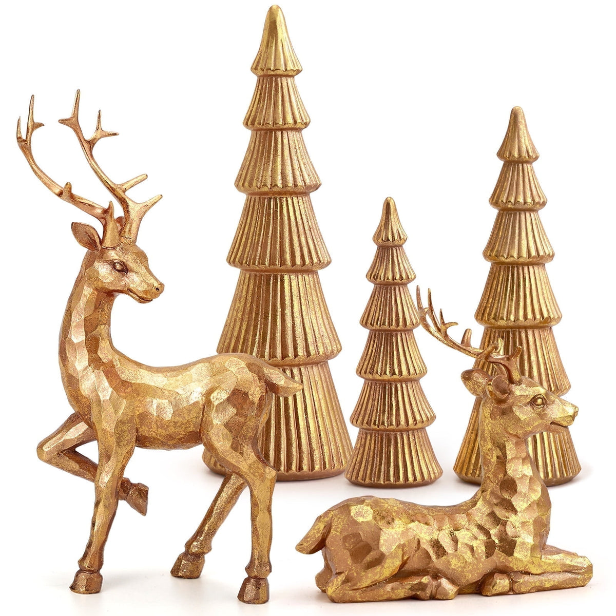 5PCS Tree and Reindeer Decoration, Christmas Tree Reindeer Figurines, Christmas Decortion Indoor (Rose Gold)