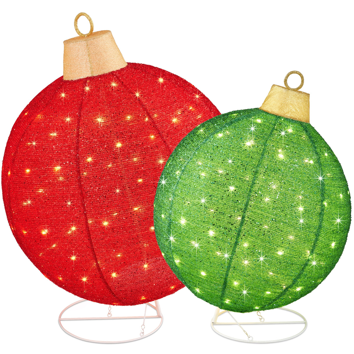 2pc Lighted Pop-Up Christmas Ornaments Outdoor Holiday Decoration w/ 180 LED Lights - Red/Green