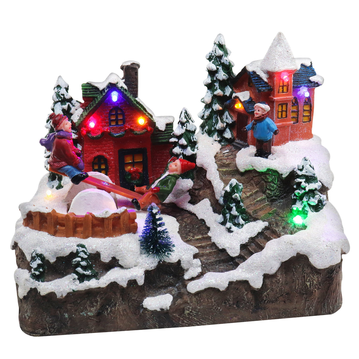 Christmas Village Rocking Seesaw Animated Pre-lit Winter Snow Town Perfect Addition to Your Christmas Indoor Decorations & Christmas Village Display