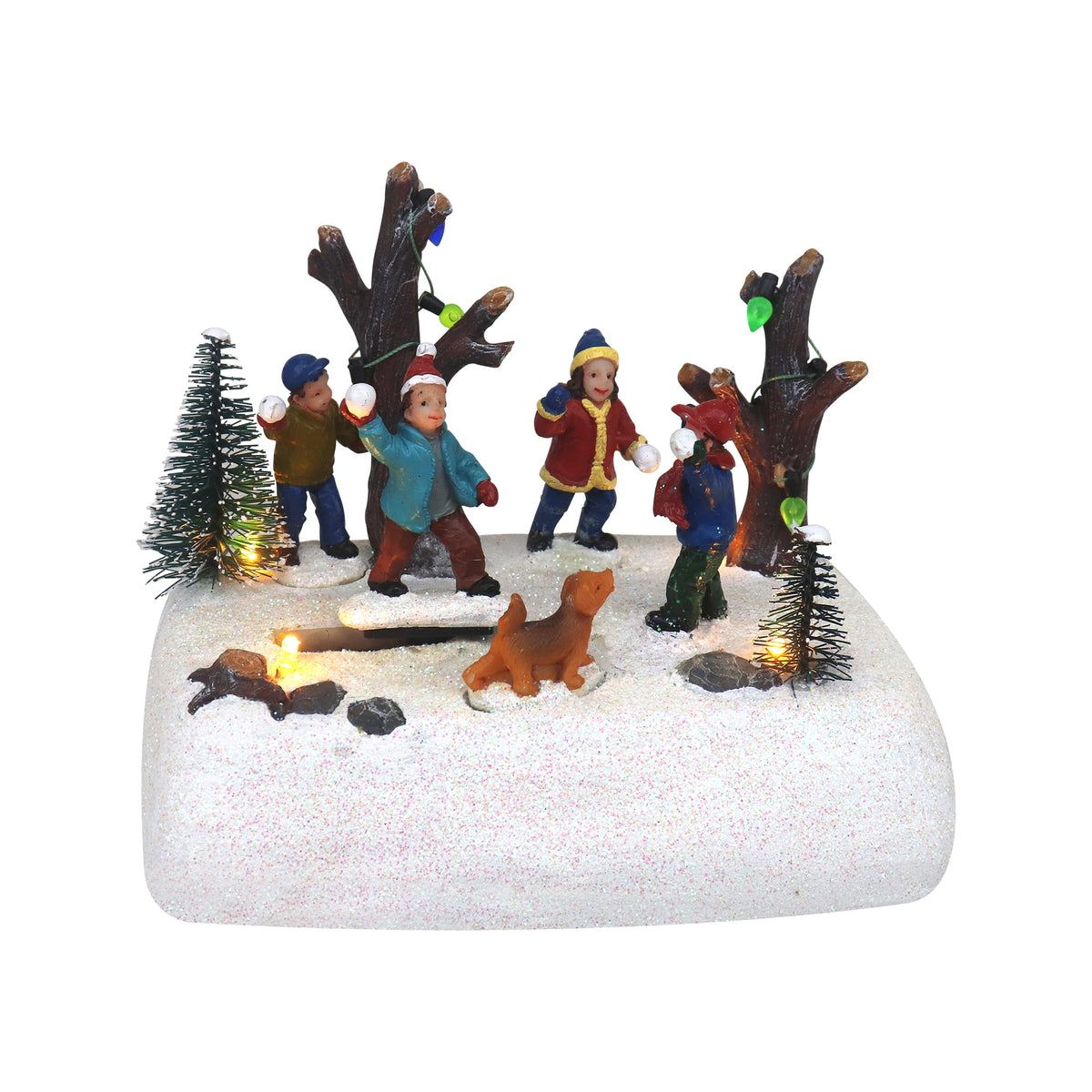 Christmas Village Tabletop Snowball fight Pre-lit Winter Snow Village Perfect addition to your Christmas Indoor Home Decorations Great Centerpiece For Your Collection