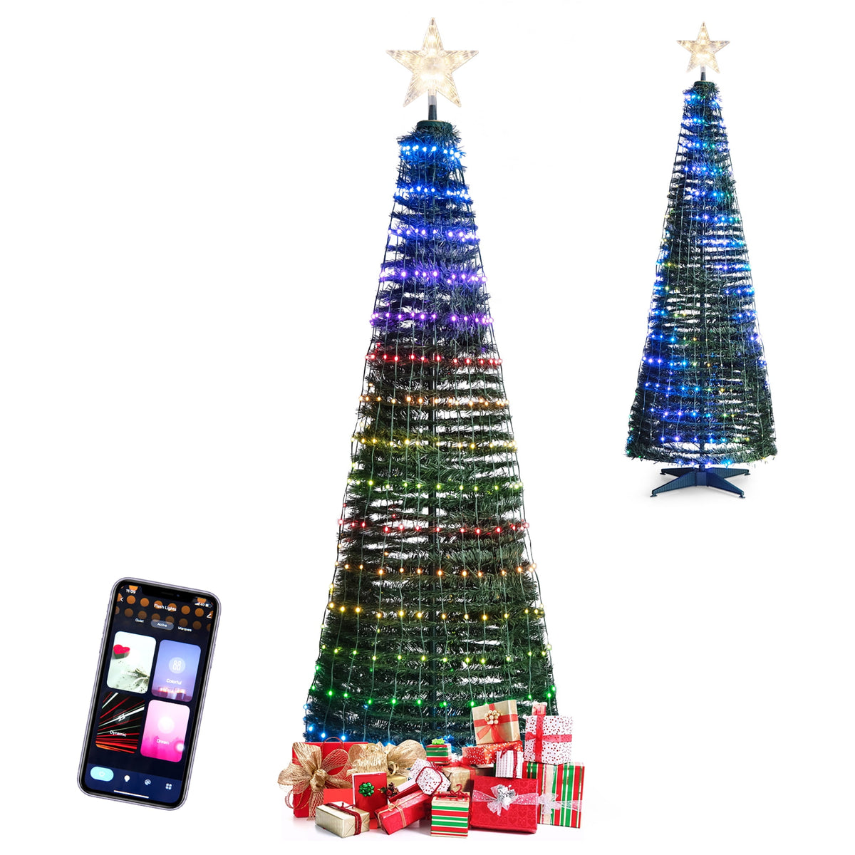 6.2 FT Pop-up Lighted Christmas Tree Pre-Lit Xmas Tree W/282 RGB LED Lights