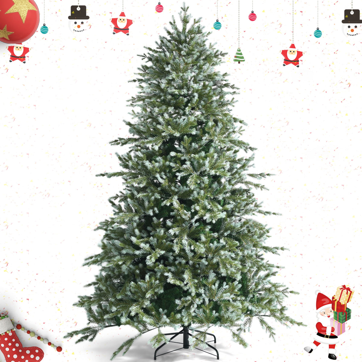Gymax 8 Ft Artificial Christmas Tree Unlit Hinged Xmas Tree w/ Metal Stand