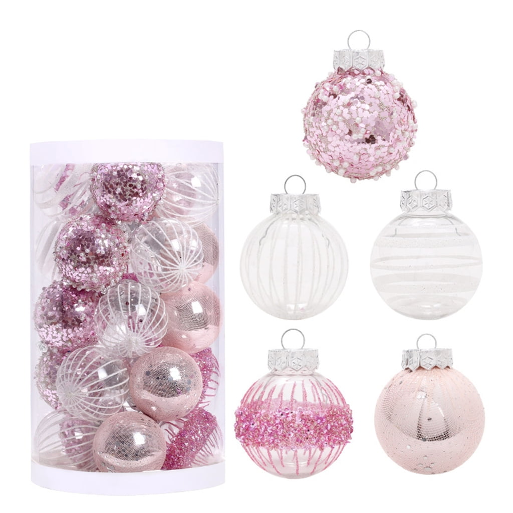 HIABIO Small Xmas Balls Ornaments Pink Silver Painted Christmas Tree Balls Home-Decor