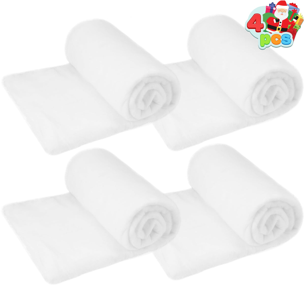 Joyfy Christmas Snow Blanket Roll (3x8ft, 4 Pack) for Christmas Decorations, Country Displays, Under the Christmas Tree - Thick White Soft Fake Snow Cover for Holiday Decorations and Winter Displays