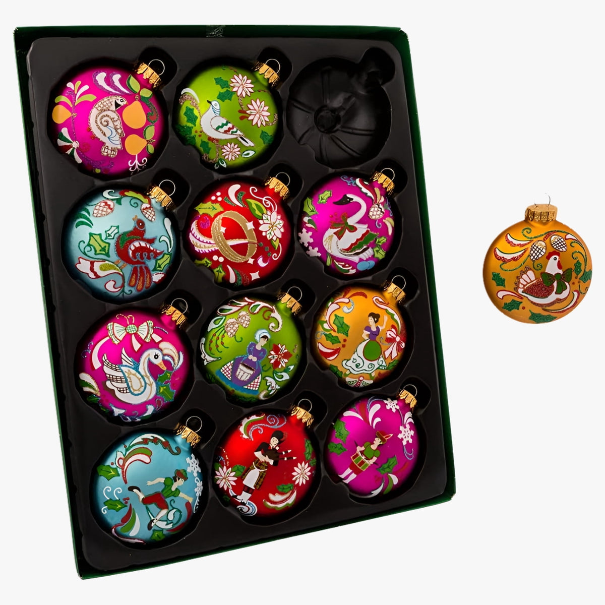 Kurt Adler (#GG0638) 12 Days Christmas Glass Ball Ornaments, 12-Piece Set, 2.5"