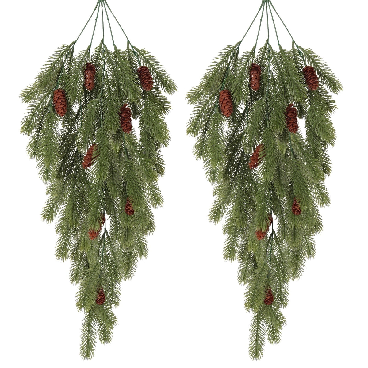 RECUTMS Artificial Pine Branches with Pine Cones Green Plants Pine Needles DIY Accessories for Wreath Christmas and Home Garden Decoration (2 Pieces, Dark Green)