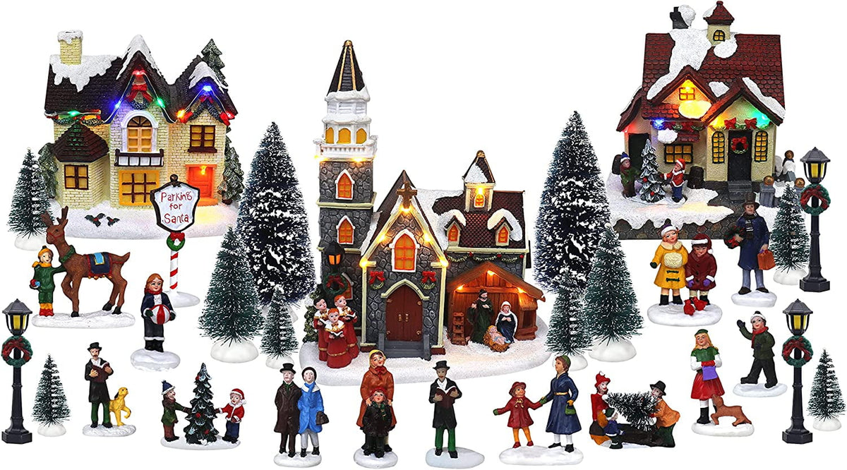TOP TREASURES Christmas Village Set 6" Christmas Occasion Resin Figurines, Set of 30