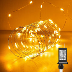 Fairy Lights Plug in, 33Ft 100 LEDs Waterproof Silver Wire Firefly Lights, Adaptor Included, Starry String Lights for Wedding Indoor Outdoor Christmas Patio Garden Decoration, Warm White