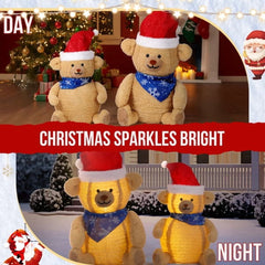 2-Pack Lighted Plush Bear Christmas Decorations, 60 Warm White LEDs, Pull-Up Design for Indoor, Outdoor, Home, Yard Use
