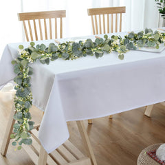 Fake Plants Huryfox 4pack Artificial Eucalyptus Garland – Faux Greenery Vines with Realistic Leaves & White Flowers for Wedding, Home Decor(Indoor/Outdoor)