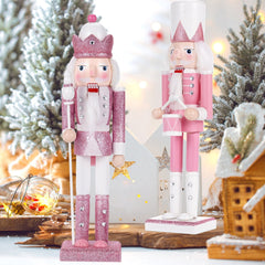 TJT 2Pcs 12'' Nutcracker Decorations, Christmas Nutcracker Soldier Ornaments Festive Collectible Xmas Figures Decorative Gift Indoor, Pink