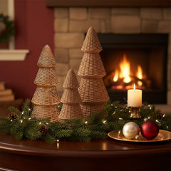  3pcs Tabletop Christmas Tree Woven Resin Christmas Trees for Christmas Decor Indoor, Christmas Table Decor, Khaki