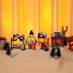 Travelwant 10Pcs/Set Christmas Village - LED Lighted Christmas Village Houses with Figurines, Christmas Village Collection Indoor Room Decor