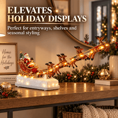 Trendy Christmas Santa Claus Sleigh Decoration - Festive Scene Decor with Reindeer, Hand-Painted Detailed Design for Mantel, Tabletop, Living Room & Home Holiday Displays, 31.5*6.5*16cm, Red