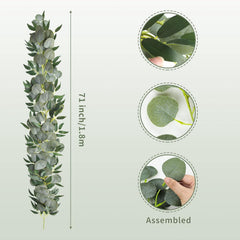 10pcs 5.9ft Artificial Eucalyptus Garland with Willow Leaves Greenery Garland Faux Silver Dollar Garland for Wedding Party Table Decor Indoor Outdoor Decoration Christmas