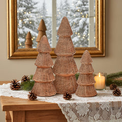  3pcs Tabletop Christmas Tree Woven Resin Christmas Trees for Christmas Decor Indoor, Christmas Table Decor, Khaki