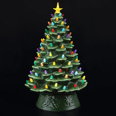  Nostalgic Ceramic Christmas Tree with LED Lights Indoor Decoration, 18 Inches, Green