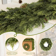 Joyooss 9ft Christmas Garland Norfolk Cypress Garland Real Touch Faux Greenery Cedar Garlands For Mantle,table,wall,christmas Decorations Indoor Outdoor
