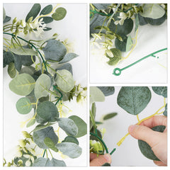 Fake Plants Huryfox 4pack Artificial Eucalyptus Garland – Faux Greenery Vines with Realistic Leaves & White Flowers for Wedding, Home Decor(Indoor/Outdoor)