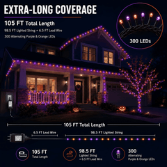 simeccom Christmas String Lights, 108 ft 300 LED Twinkle Fairy Lights for Indoor Outdoor Halloween Decorations, Purple and Orange