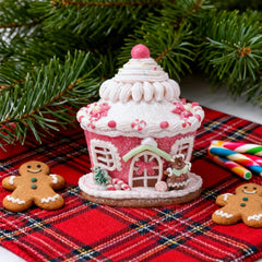Pink Gingerbread House Decor, Light Up Gingerbread House Xmas Village Ornaments, LED Candy House for Christmas Decor