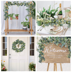 Fake Plants Huryfox 4pack Artificial Eucalyptus Garland – Faux Greenery Vines with Realistic Leaves & White Flowers for Wedding, Home Decor(Indoor/Outdoor)