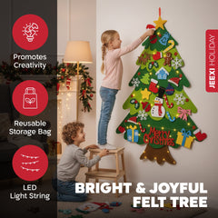 DIY Felt Christmas Tree Set for Toddlers Kids with Led String Light, 3ft Wall Hanging DIY Christmas Tree with Detachable Ornaments for Xmas Gifts Home Decoration