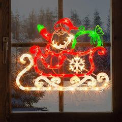 Christmas Window Silhouette Lights | Lighted Double-Sided Santa & Sleigh Decoration with 50 Incandescent Mini Lights | Perfect for Holiday Indoor/Outdoor Wall, Door & Glass Decor