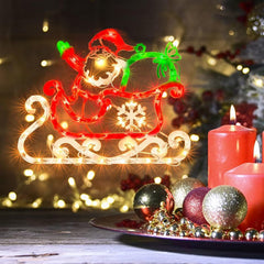 Christmas Window Silhouette Lights | Lighted Double-Sided Santa & Sleigh Decoration with 50 Incandescent Mini Lights | Perfect for Holiday Indoor/Outdoor Wall, Door & Glass Decor