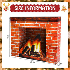 Ebaokuup Christmas Cardboard Fireplace Prop - 3D Red Brick Christmas Decoration Backdrop
