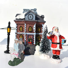 TureClos 10Pcs Christmas Village Set LED Lighted Resin Christmas Village Houses with Figurines Christmas Ornaments Decoration Gifts