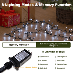 210ft 600 LED Christmas String Lights, 2Pack Plug-in Twinkling Lights with 8 Modes, Waterproof String Lights for Indoor Outdoor Decorations(White)