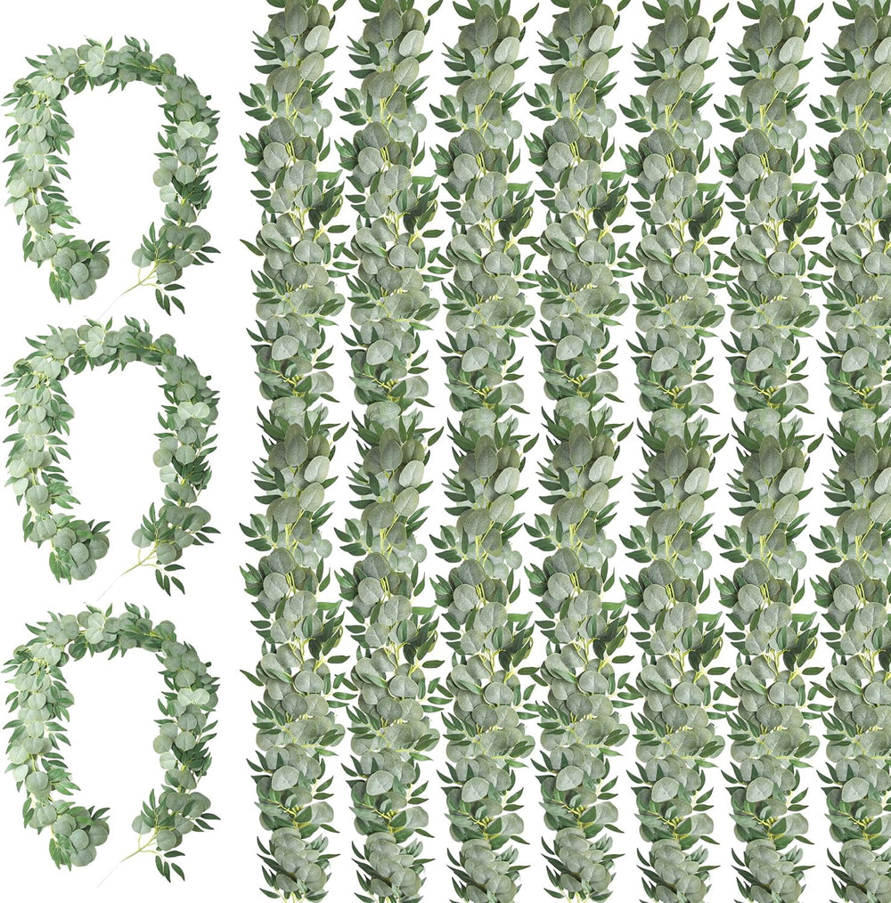 10pcs 5.9ft Artificial Eucalyptus Garland with Willow Leaves Greenery Garland Faux Silver Dollar Garland for Wedding Party Table Decor Indoor Outdoor Decoration Christmas