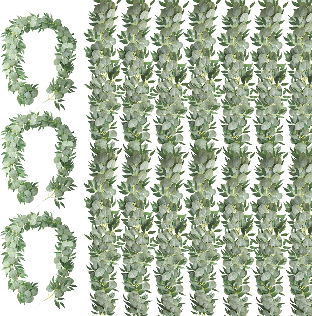 10pcs 5.9ft Artificial Eucalyptus Garland with Willow Leaves Greenery Garland Faux Silver Dollar Garland for Wedding Party Table Decor Indoor Outdoor Decoration Christmas