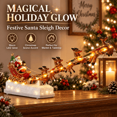 Trendy Christmas Santa Claus Sleigh Decoration - Festive Scene Decor with Reindeer, Hand-Painted Detailed Design for Mantel, Tabletop, Living Room & Home Holiday Displays, 31.5*6.5*16cm, Red