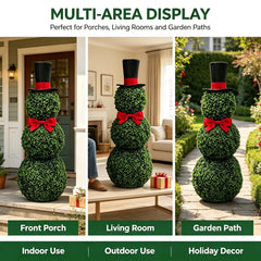 2 Pack Snowman Topiary Christmas Decoration, Artificial Boxwood Snowman Tree, Christmas Decor Indoor Outdoor, 32"