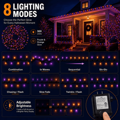 simeccom Christmas String Lights, 108 ft 300 LED Twinkle Fairy Lights for Indoor Outdoor Halloween Decorations, Purple and Orange