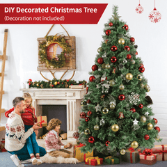 Arlopu 9FT Pre-lit Artificial Christmas Tree with 1300 Branches/500 Warm Lights/Metal Stand, PVC&PE Cashmere Hinged Xmas Tree, Fluffy Snow Flocked Pine Tree for Home Holiday Party Decor