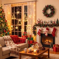  Christmas Lights Decorations, 11.5 FT Hanging Twinkle Fairy Christmas Curtain Lights for Home Indoor Outdoor Window Xmas Decor, Warm White