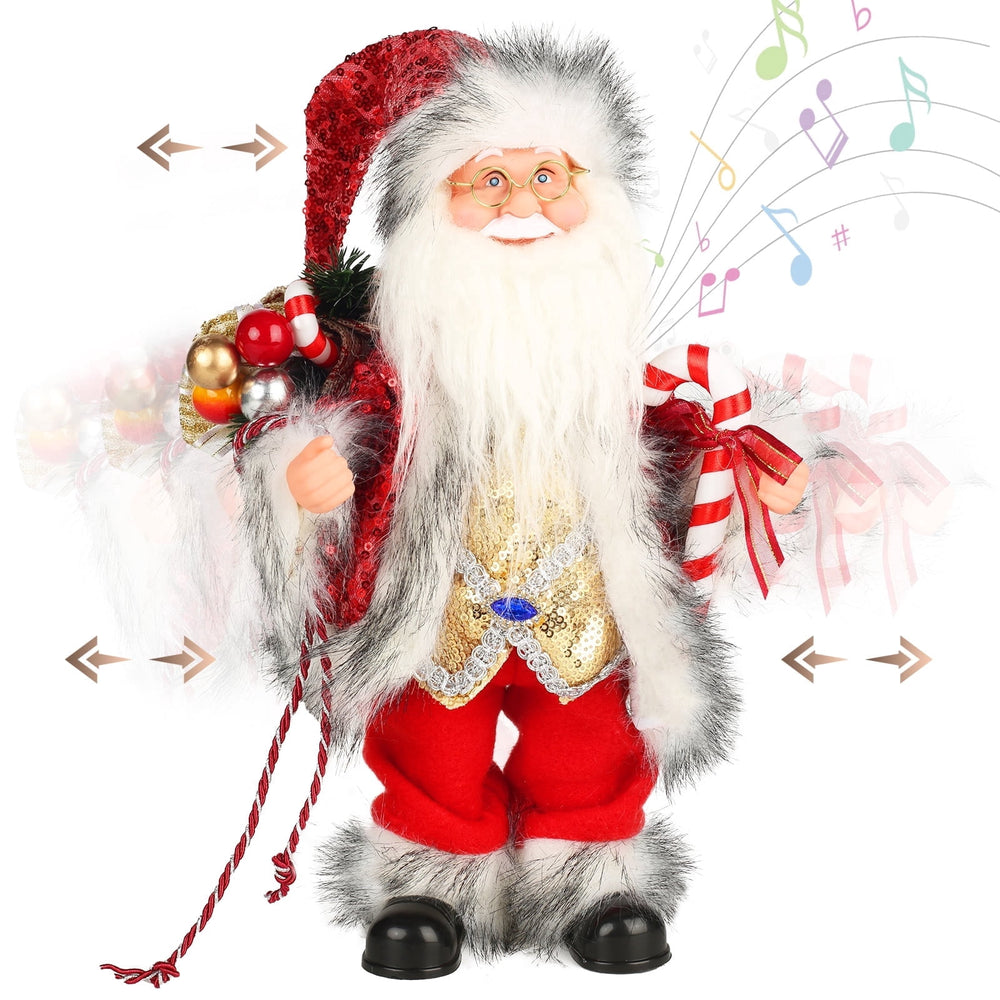 14-Inch Animated Plush Santa Claus with Christmas Music,Musical Christmas Figurine for Tabletop Indoor Holiday Home Decoration