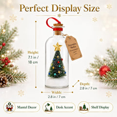 Recordable Christmas Tree in a Bottle, 3pc 30 Second Voice Recorder Ornaments for Mantel, Shelf and Holiday Decor Gifts, 7.1in