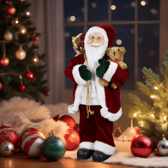 SINT 18" Christmas Indoor Decoration Santa in a Sweater Bearing Gifts & Teddy Figurine