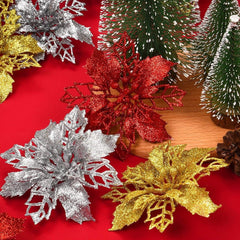 36PCS Artificial Christmas Flowers Fake Poinsettia Flowers Christmas Tree New Year Ornaments Flower Decorations DIY Wreath Accessories Wedding Xmas Garland Decor