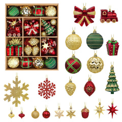  82pcs Christmas Balls Ornaments Set, Shatterproof Plastic Decor for Xmas Tree with Hanging Strings, Gold & Red & Green