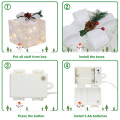 Set of 3 Christmas Lighted Gift Boxes Decorations, Seizeen Indoor Outdoor Xmas Decor with 60 Warm LED Lights, Home Room Garden Christmas Tree Decoration