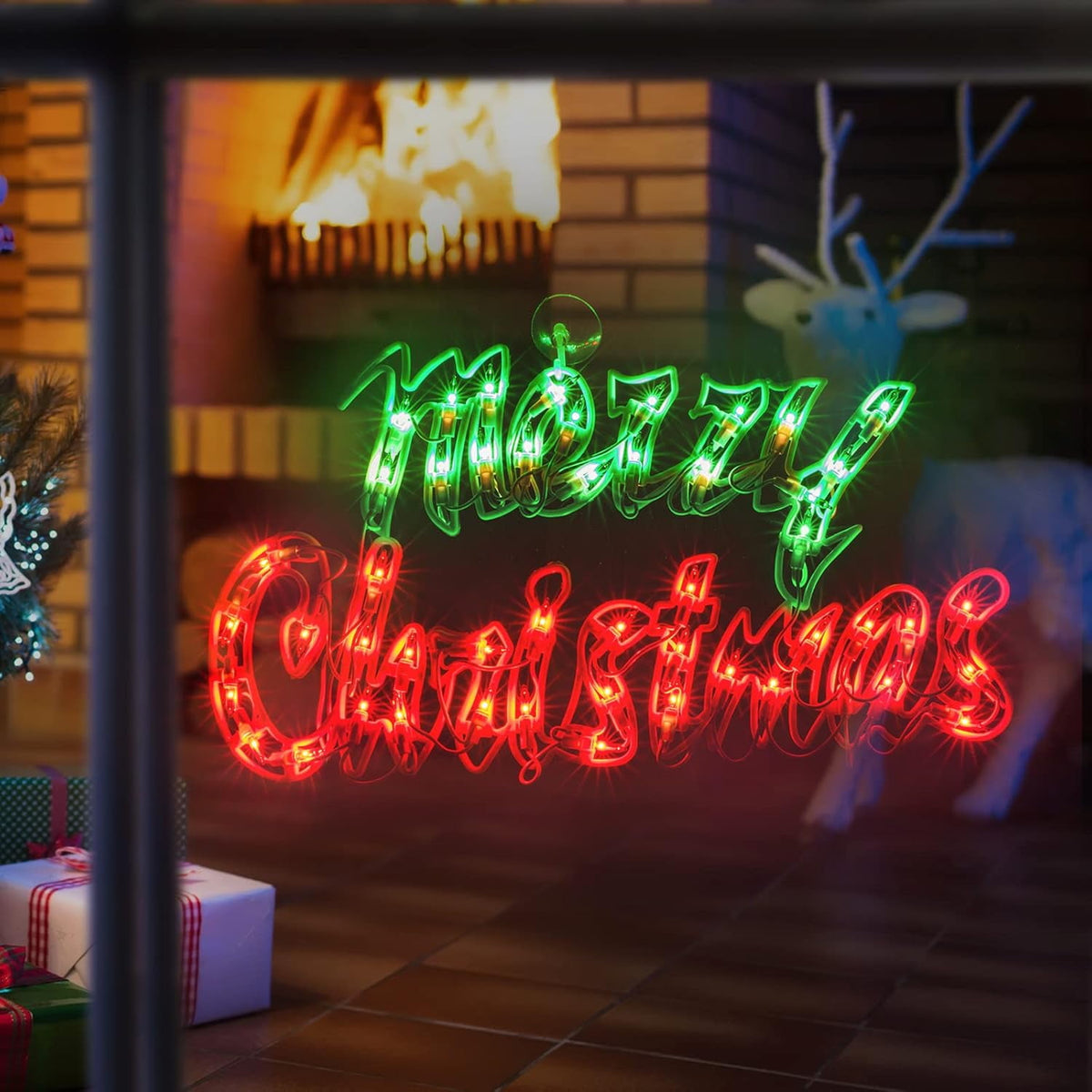 17.7Inch Lighted Merry ChristmasSign, Merry Christmas Window Silhouette Decoration (17.7 INCH)