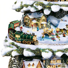 The Bradford Exchange Thomas Kinkade Wonderland Express Christmas Tree Decoration With Santa Sleigh Topper Lights Moving Train and Music With 8 Beloved Xmas Carols 16"-Inches
