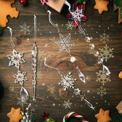 OuMuaMua 32pcs Iridescent Acrylic Snowflake & Icicle Crystal Hanging Pendants for Xmas Tree Winter Frozen Decor