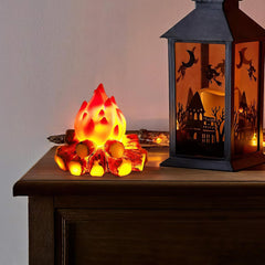 ABCISI LED Fake Campfire Lamp, Battery Powered Artificial Fire, Fake Flame with Realistic Log Flameless Candle for Halloween Christmas Campfire Party Decorations