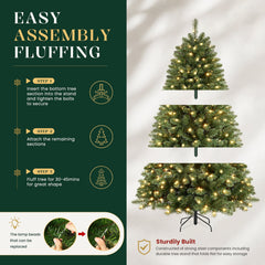  7ft Pre-Lit Premium Artificial Hinged Christmas Tree w/ Warm White Lights, Perfect Choice for Xmas Decoration